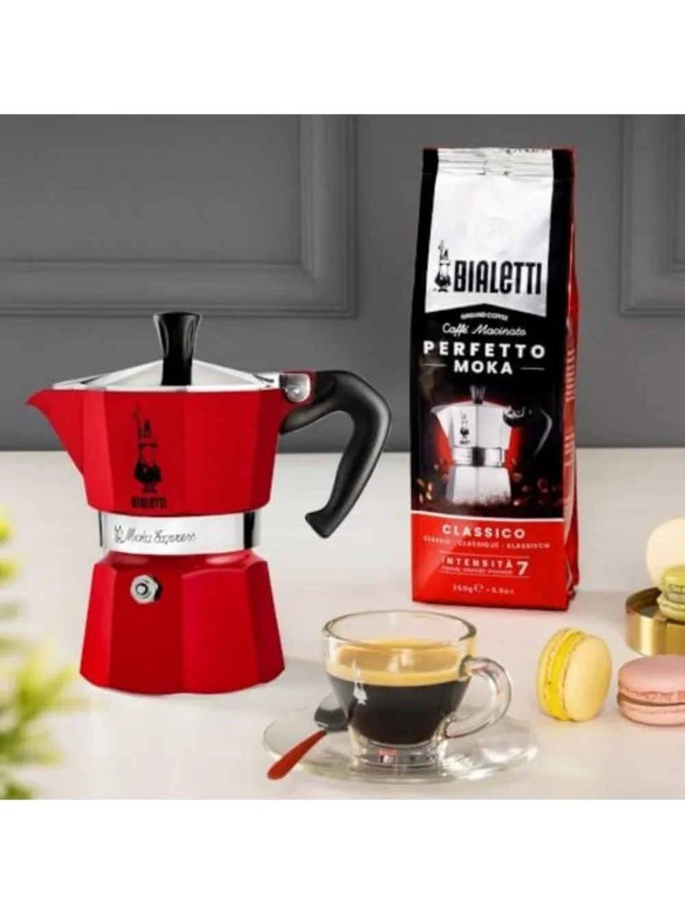 Iconic Stovetop Espresso Maker - Moka Pot for 6 Cups, Real Italian Coffee, Red